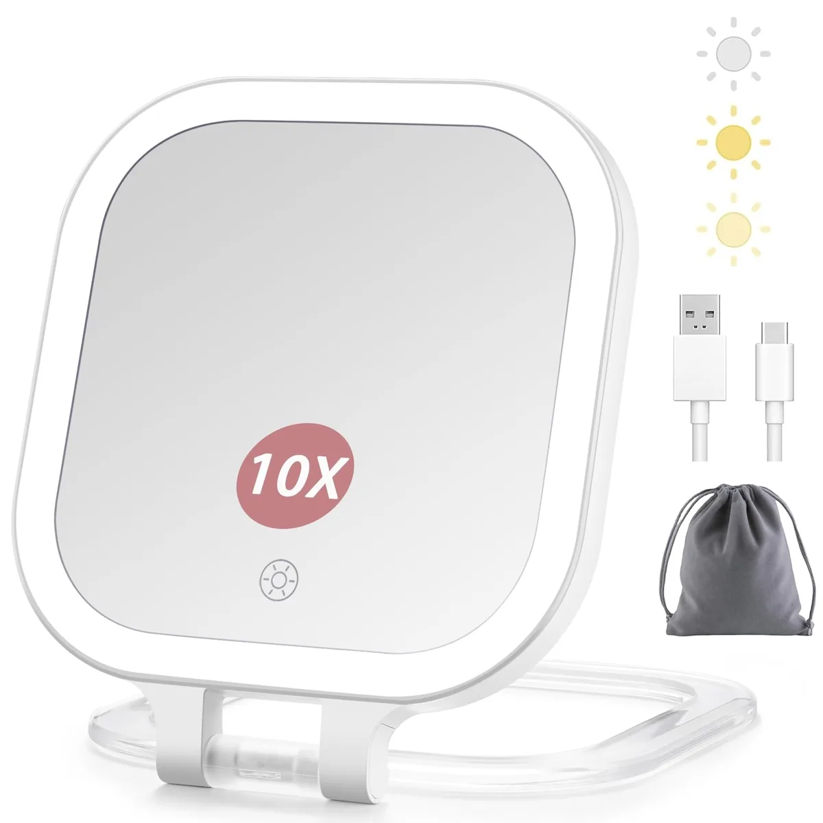  DESCHEN DP10 10x Magnifying Mirror 8.1" x 7.1" White ABS — product photo