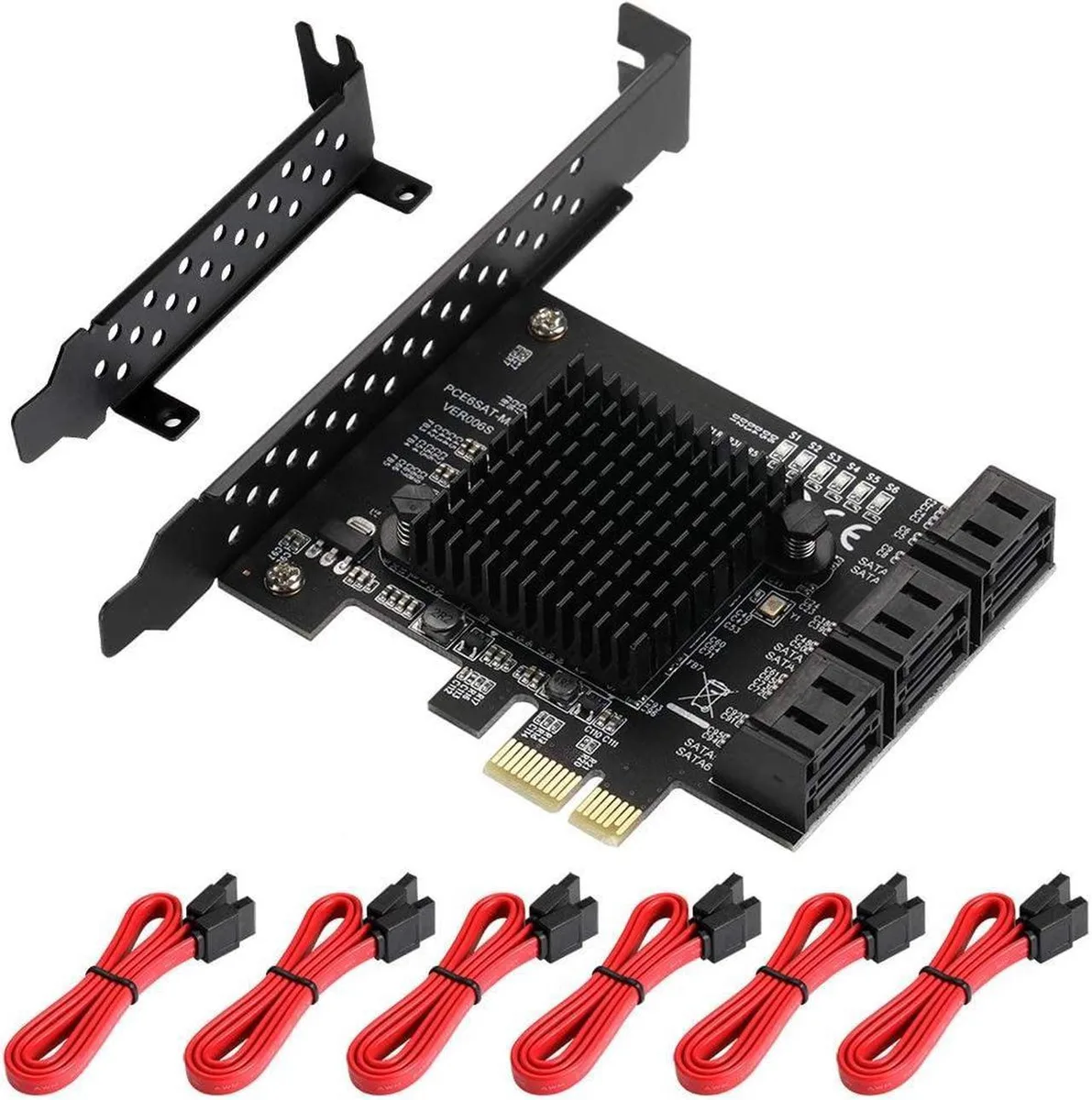 Vszerda Vszerda PCIe SATA Card 6 Port with 6 SATA Cables and Low Profile Bracket — product photo