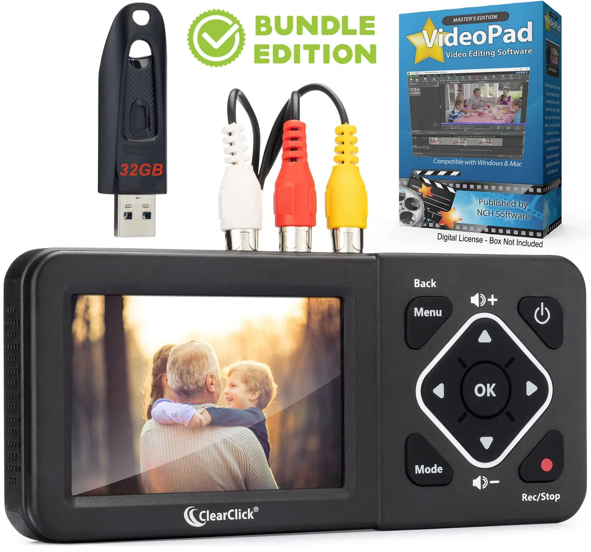 Compact box with 3.5 inch screen, USB port, SD slot and red record button