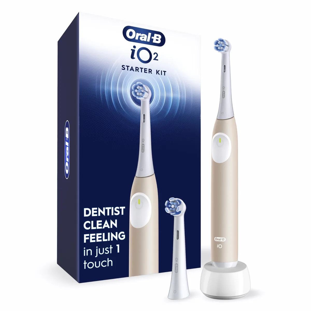 Peach rechargeable electric toothbrush with round brush head and single button control