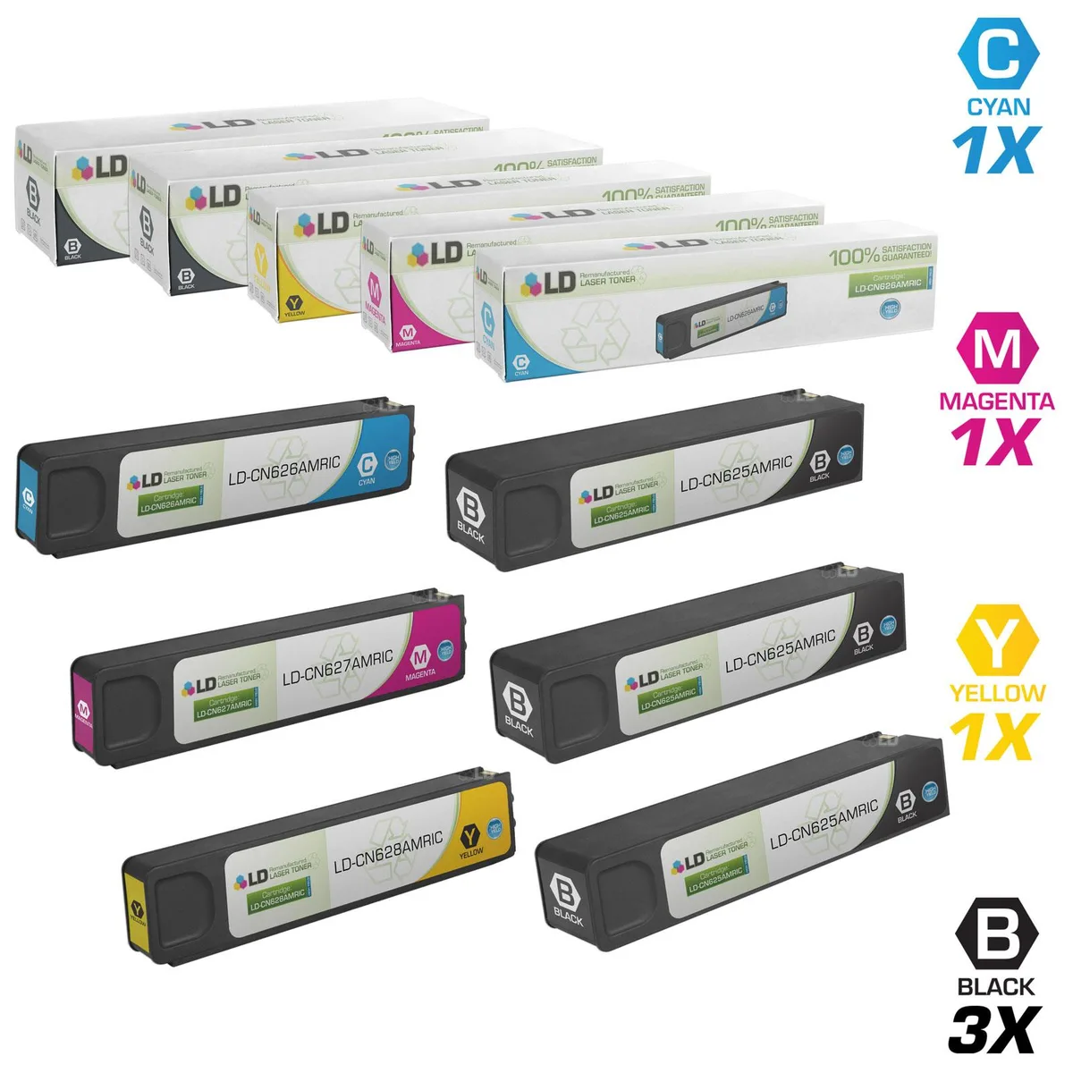 LD Products LD Products 6PK Ink Cartridges 3×CN625AM 1×CN626AM 1×CN627AM 1×CN628AM — product photo