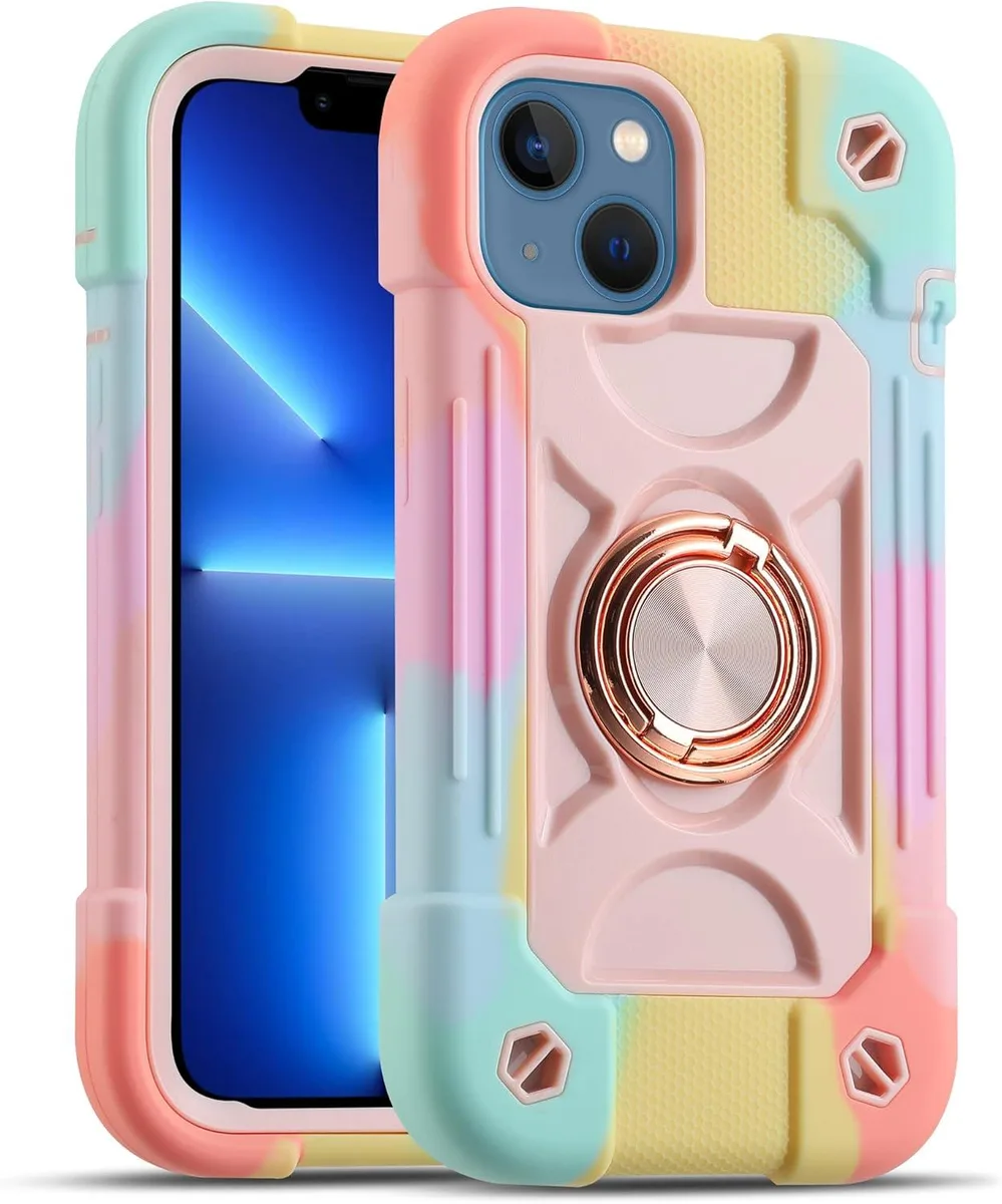 iworkmart iworkmart iPhone 14 / 13 6.1 Inch Case Rotating Ring Stand Rainbow Pink — product photo