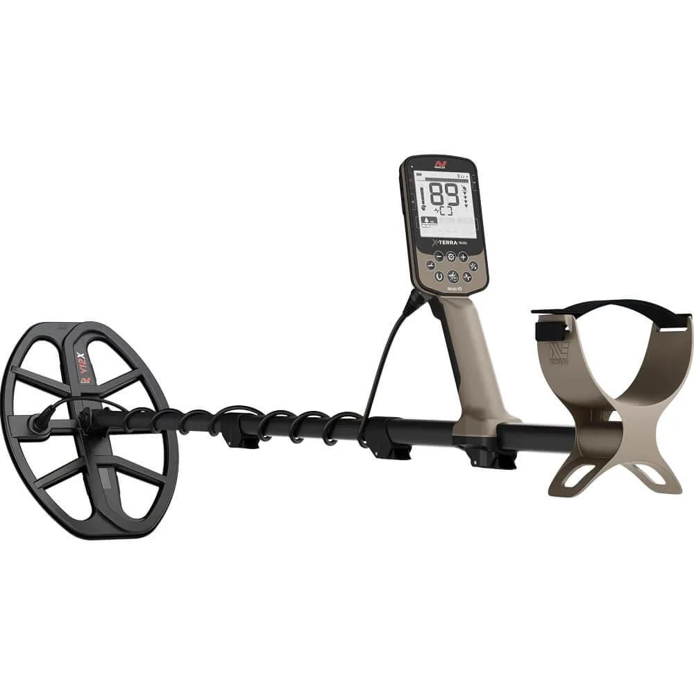 Minelab X-Terra Elite metal detector, waterproof shaft and coil, matte black finish