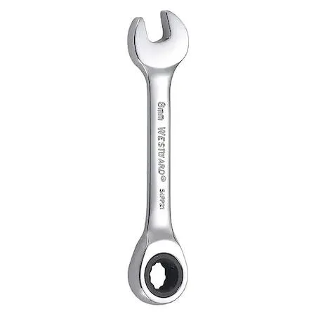 Chrome combination stubby wrench 8mm ratcheting head 3 1/2 in overall length