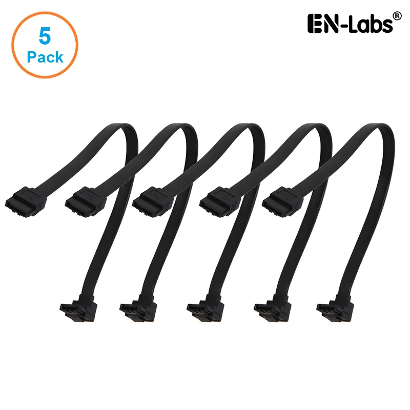 EN-Labs EN-Labs 5PKSATAIII25CMBK90 5-pack SATA cable straight to 90° 10" black locking latch — product photo