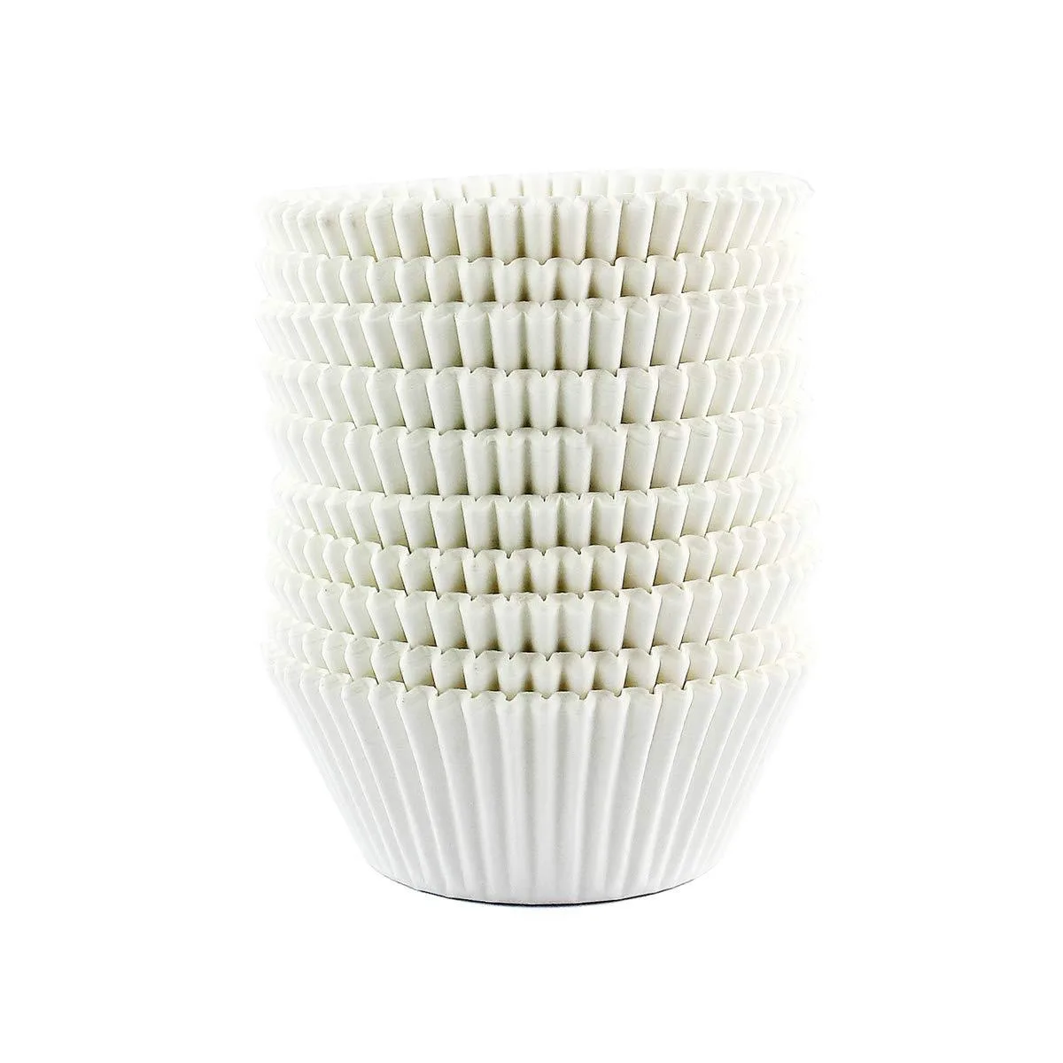 White paper baking cups in a clear plastic tube, 300 count, 2.7 inch top diameter, 1.3 inch height