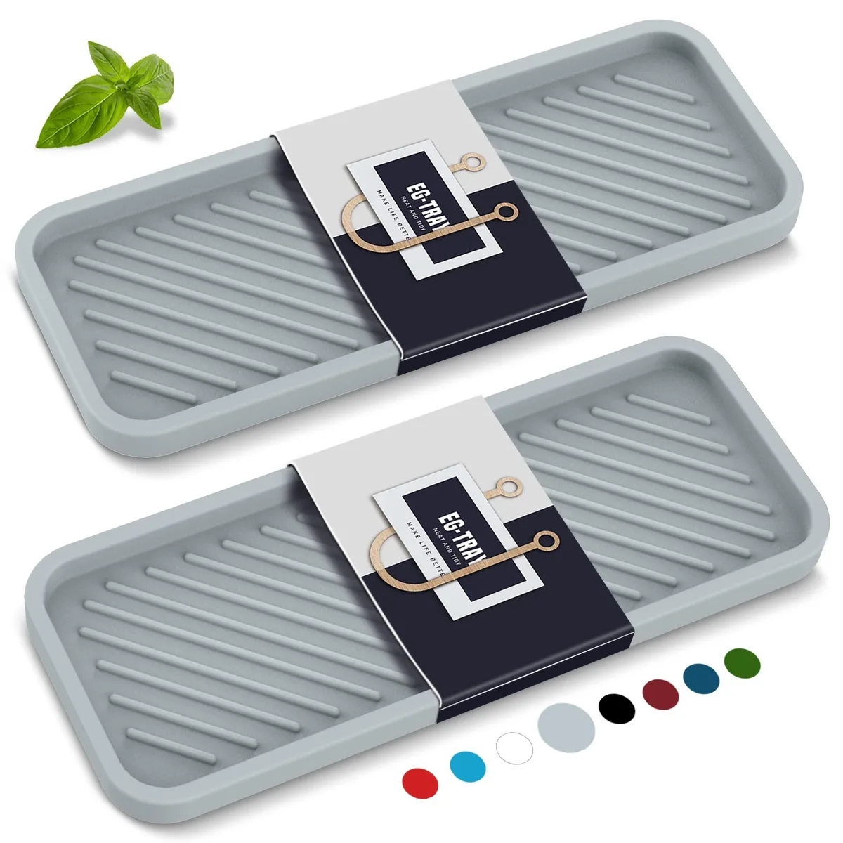 Two flexible silicone sink trays with raised edges and 21 rounded drying ridges, light grey matte finish