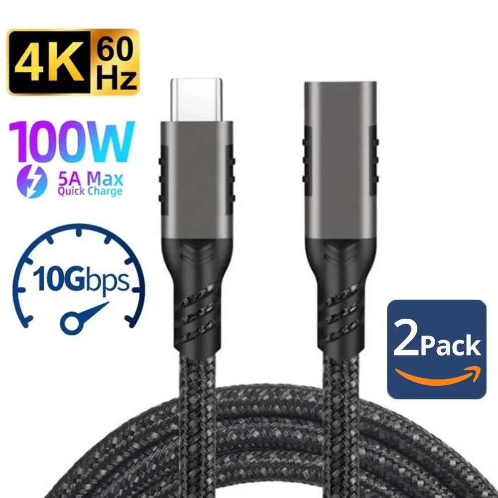 LUOM LUOM PQ068 USB 3.2 C extension cable 6.6 ft 100 W 10 Gbps 4K 60 Hz 2-pack — product photo
