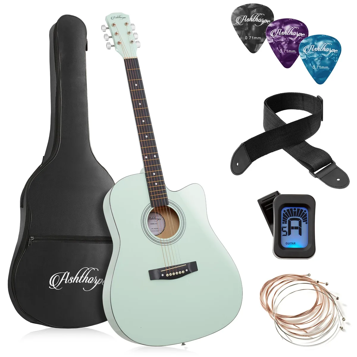 Ashthorpe Ashthorpe 41-inch Beginner Cutaway Acoustic Guitar Package Mint Green — product photo