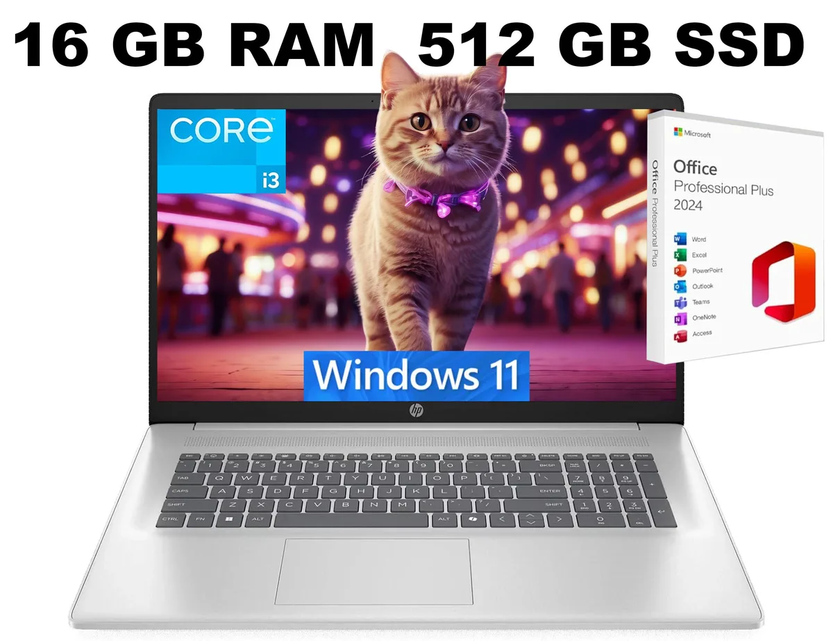 HP HP 17 laptop 17.3" HD+ i3-N305 8-core 16GB 512GB Windows 11 — product photo