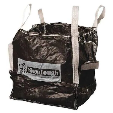 Black woven polypropylene bulk bag, 24 inch cube, flat bottom, four lifting loops, easy-tie duffel top