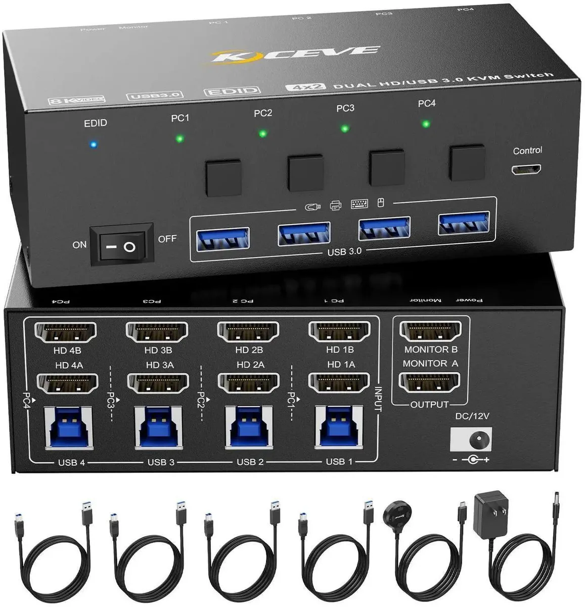 Vszerda Vszerda KVM Switch 2 Monitors 4 Computers HDMI 8K@60Hz 4K@144Hz USB 3.0 EDID — product photo