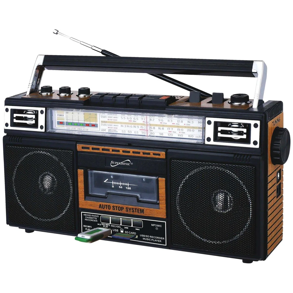 SUPERSONIC SUPERSONIC SC-3201BT-WD Boombox with Cassette to MP3 Converter — product photo