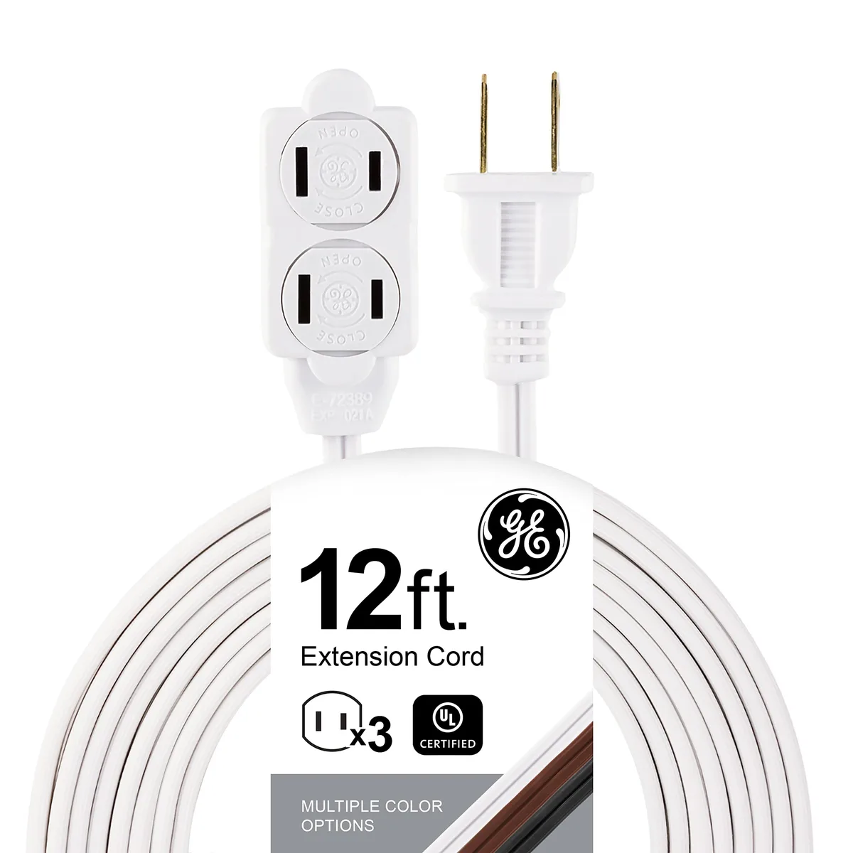  GE 51954 12 ft 3-Outlet Power Extension Cord White — product photo