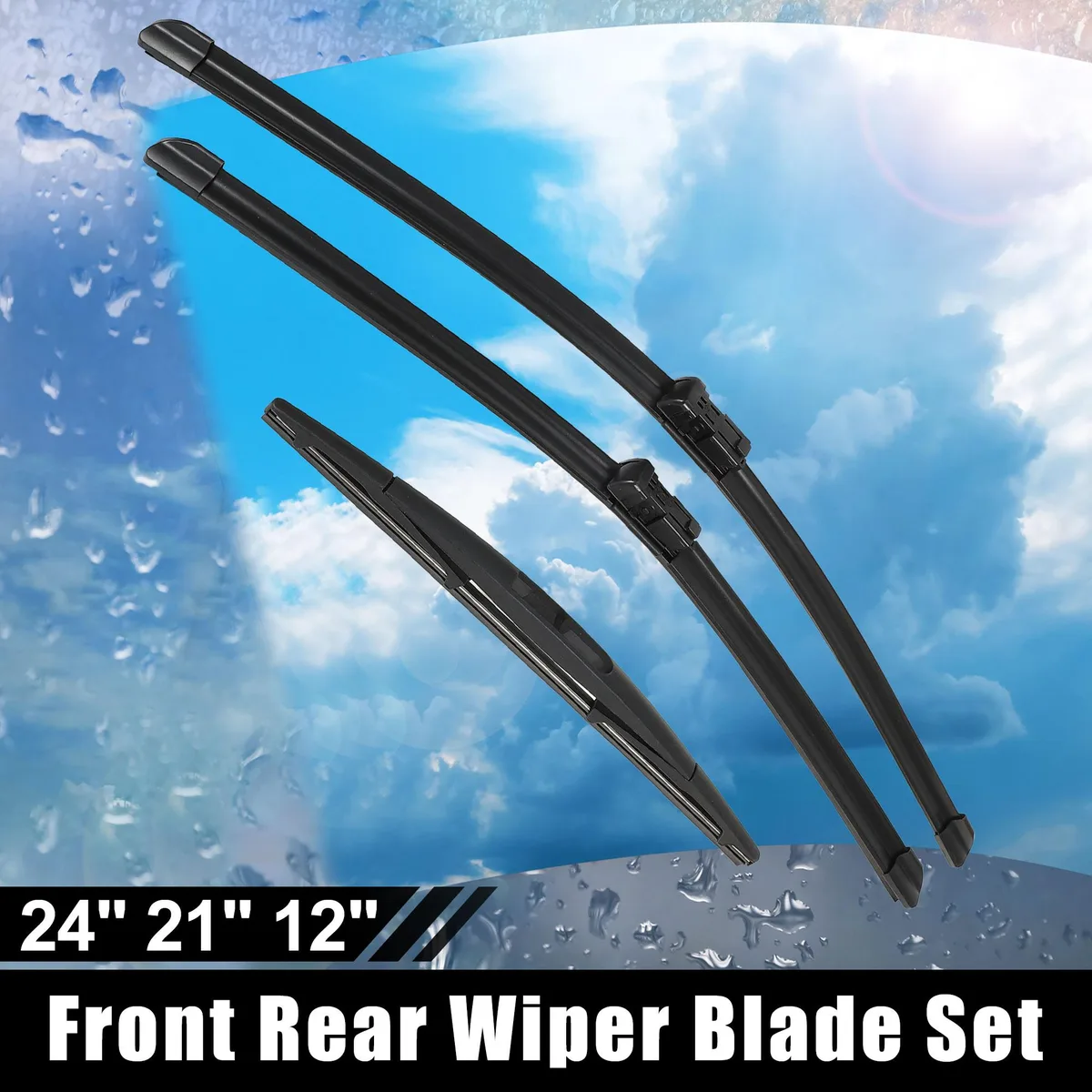 Unique-Bargains Unique-Bargains 24" 21" 12" Windshield Wiper Blade Set Buick Enclave 2008-2017 Top-Lock Pack of 3 Black — product photo