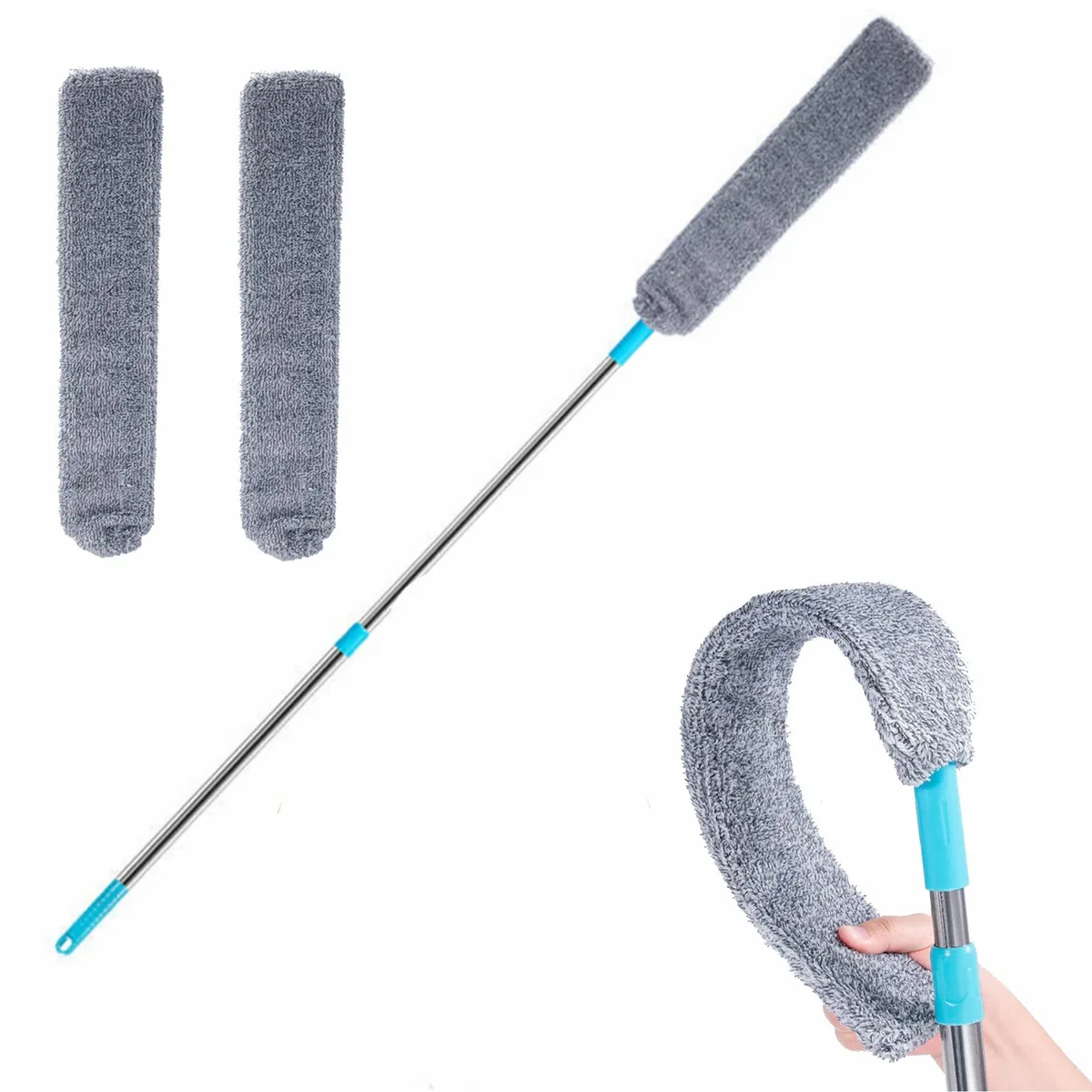 Black retractable gap duster with microfiber head, extends 36 to 55 inches