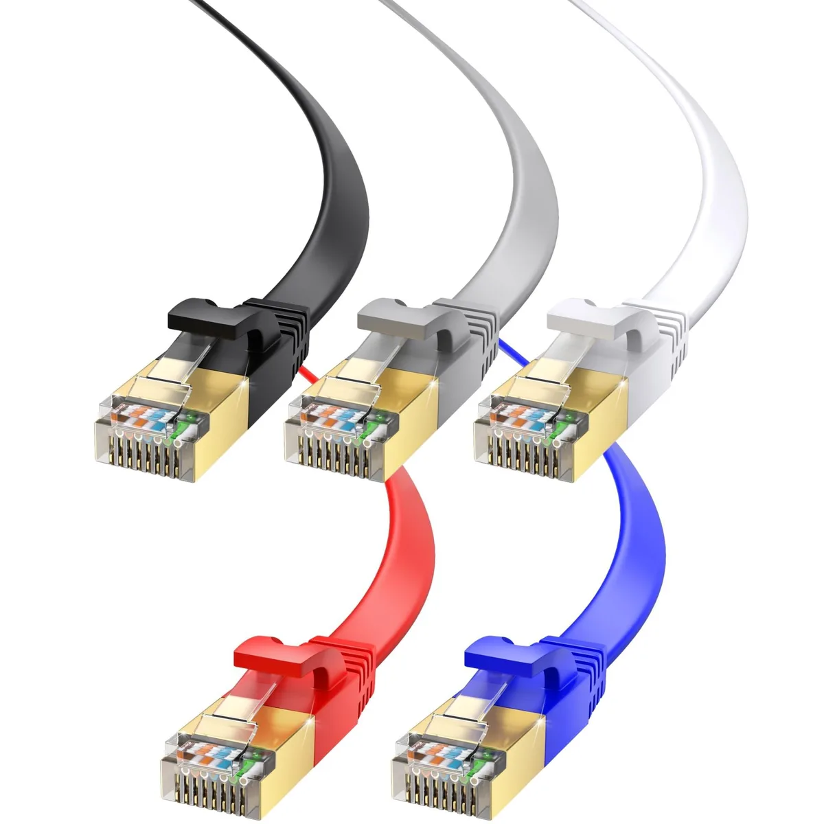 maximm maximm CAT7 Flat Ethernet Cable 5 Pack Multicolor 50ft 10 Gbps 600 MHz — product photo