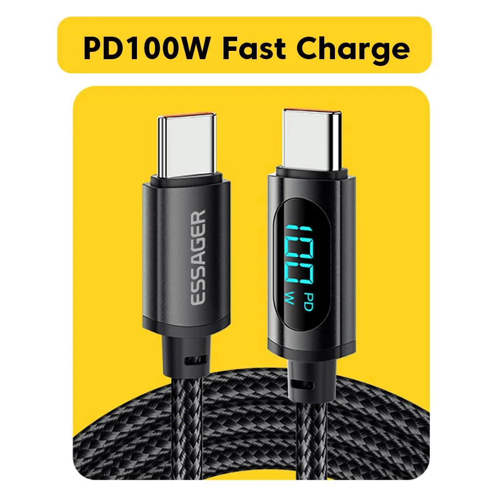 ESTONE ESTONE Essager XR USB-C Cable 100W LCD Display 480Mbps 6.6ft Black — product photo