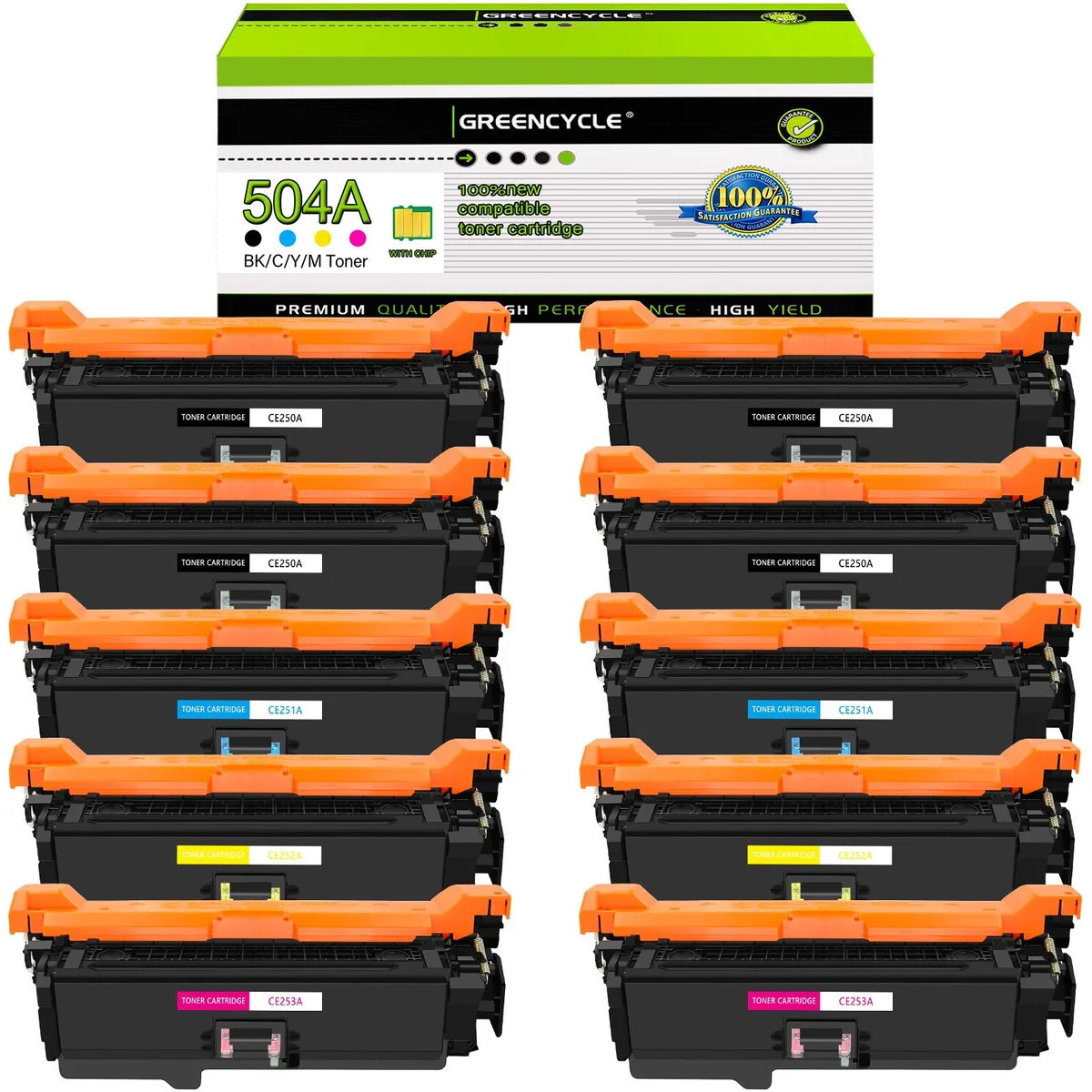 GREENCYCLE GREENCYCLE 504A 10-Pack Toner Cartridge CE250A CE251A CE252A CE253A — product photo