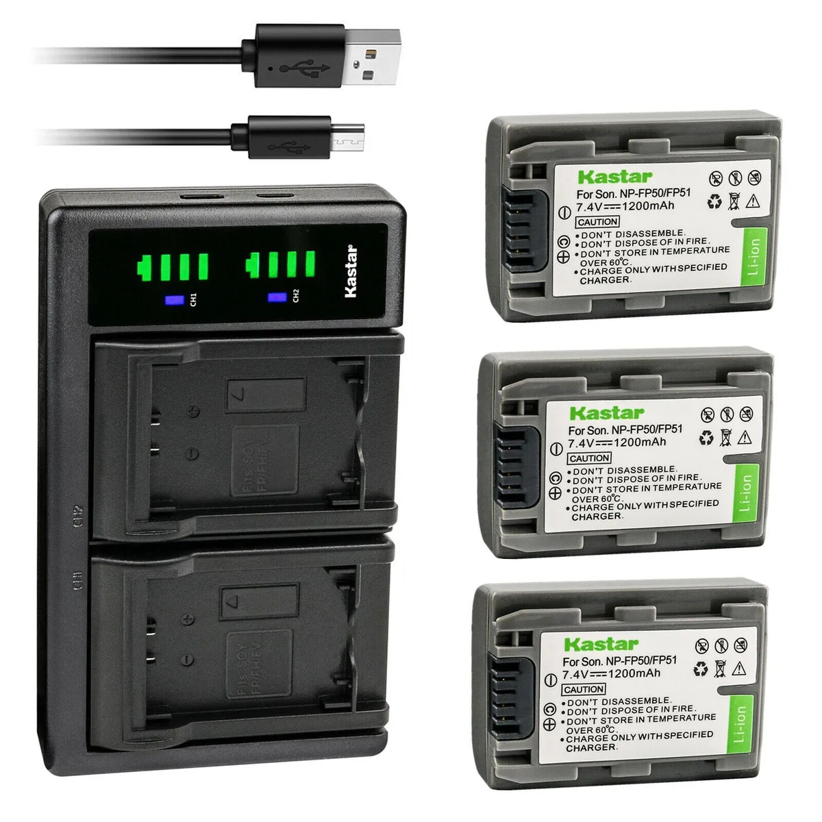 Kastar Kastar NP-FP51 3-pack battery with LTD2 USB charger — product photo