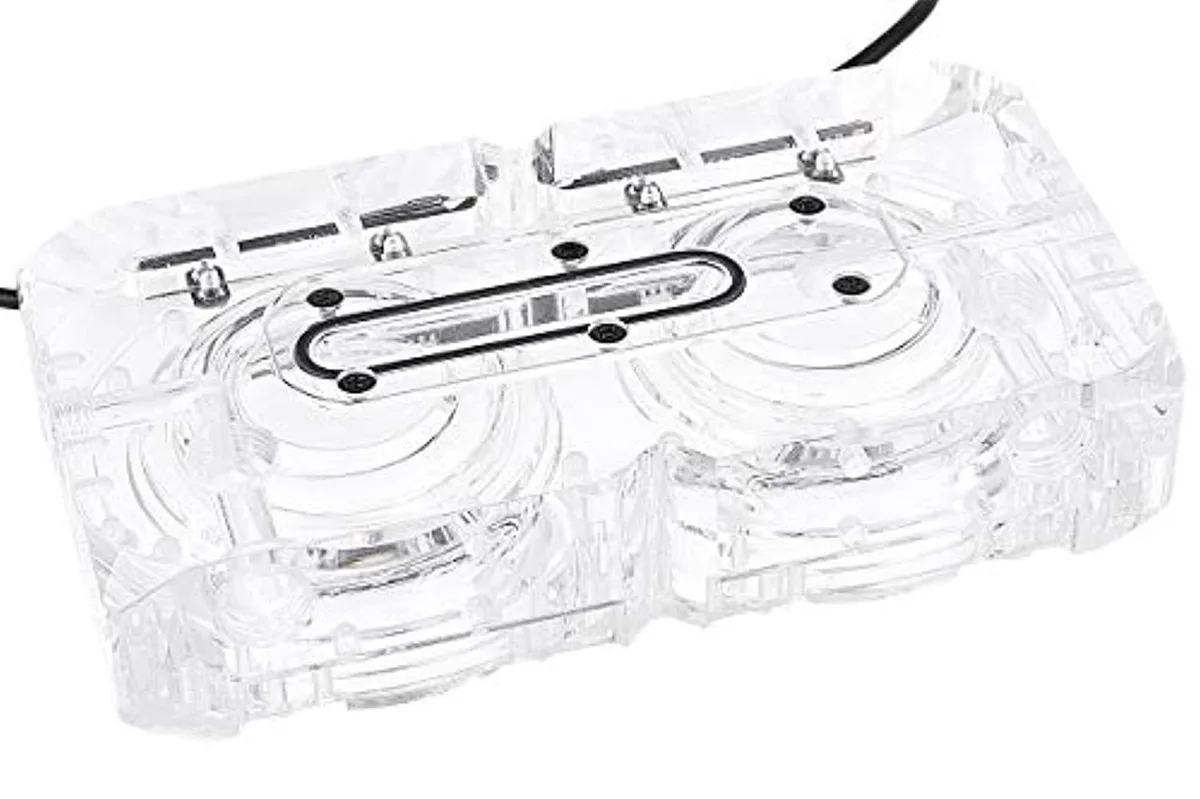 Clear acrylic pump top with RGB strip and dual D5 mounting feet