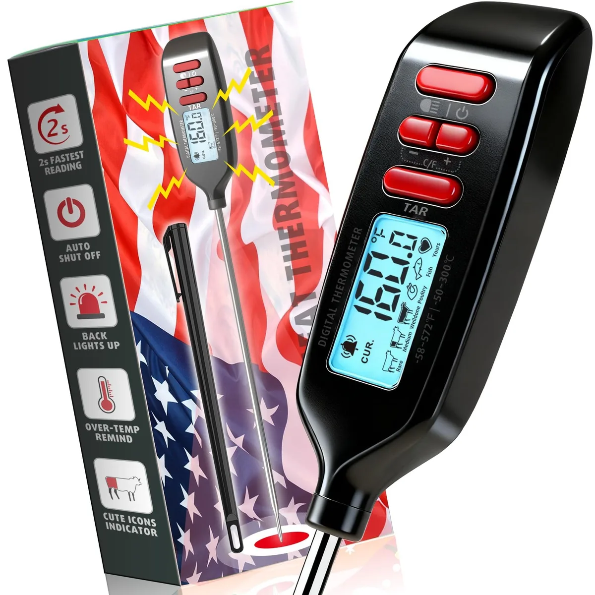 ATUS EC003A1-BK Digital Meat Thermometer 5.5-inch Probe — product photo