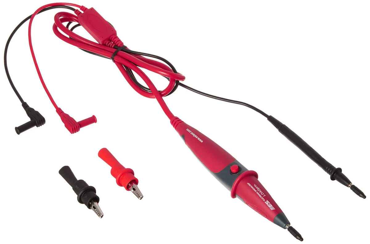 Red and black test lead pair with alligator clips and SteadyPin probe tips