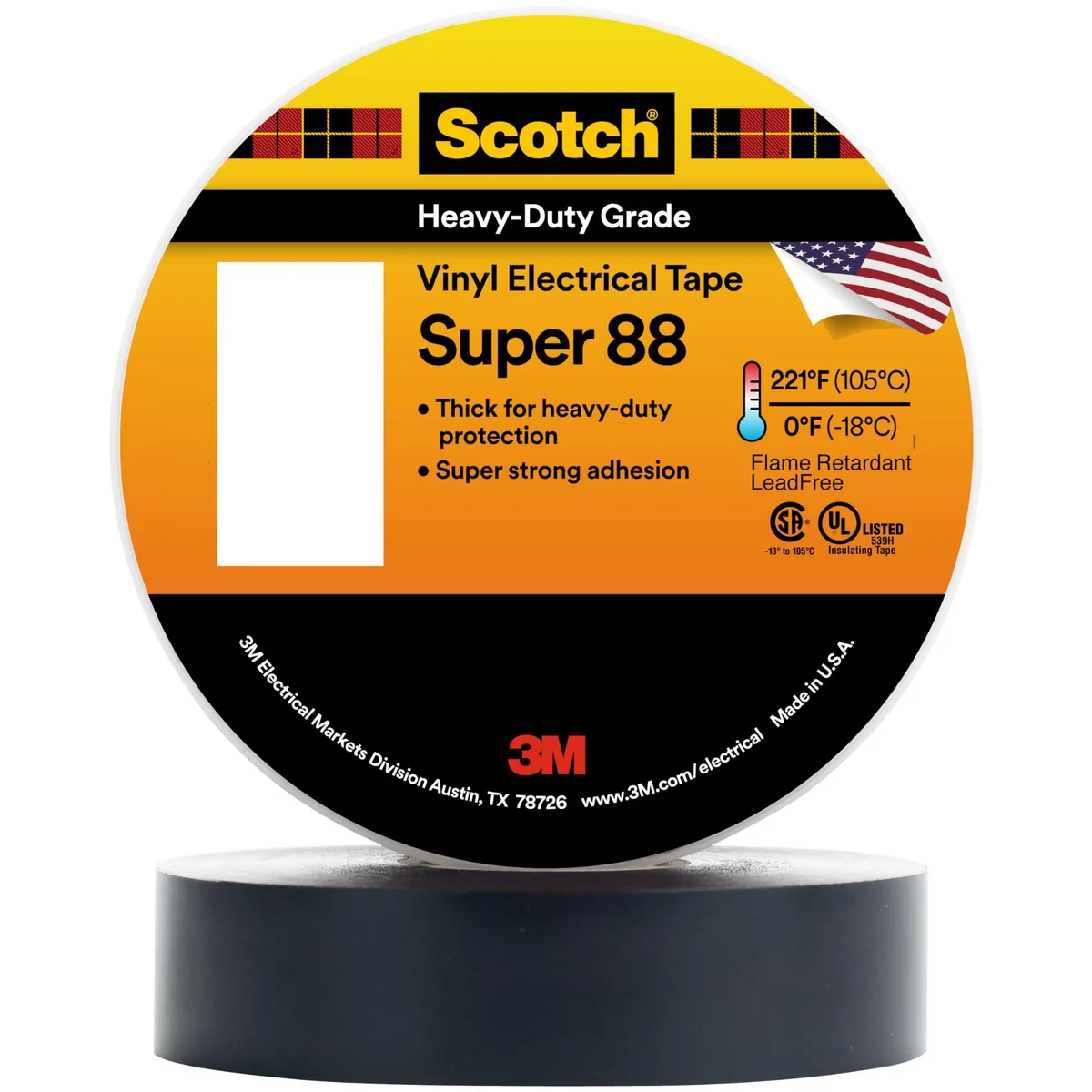 Black vinyl electrical tape roll 3/4 inch wide 44 feet long