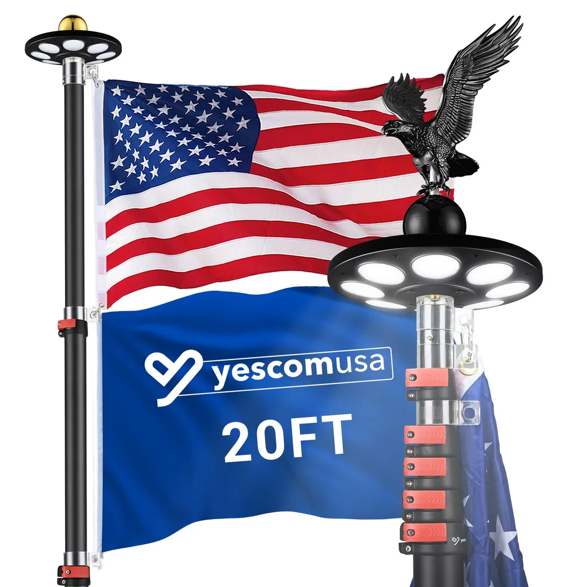 Yescom USA, Inc. Yescom USA, Inc. 22FLPSET048-20F-L1-EA-06 20ft Flag Pole Kit w/ Solar Light, Black — product photo