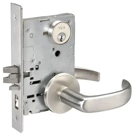 Satin chrome lever mortise lock with curved rose