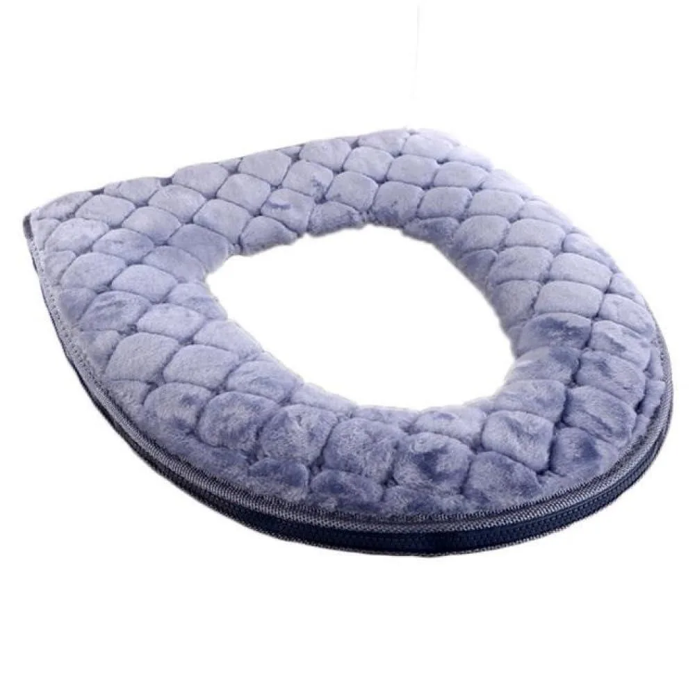 Grey plush toilet seat cushion 44 x 37 cm with zipper