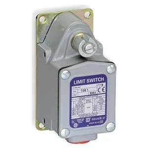 Square D SPDT limit switch, grey industrial housing, side rotary actuator, surface mount