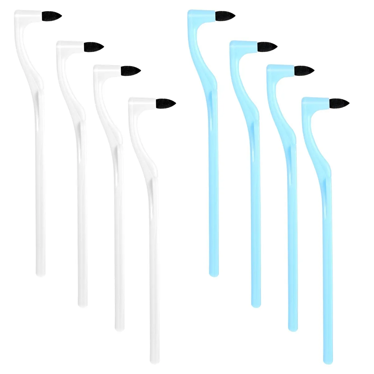 Eight-piece dental tool kit in white and blue plastic and silicone