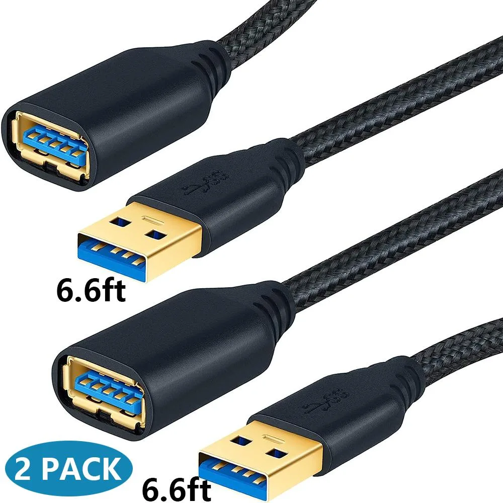 AUTYUE AUTYUE USB 3.0 Extension Cable 2 Pack 6.6ft Male to Female Nylon Braided — product photo