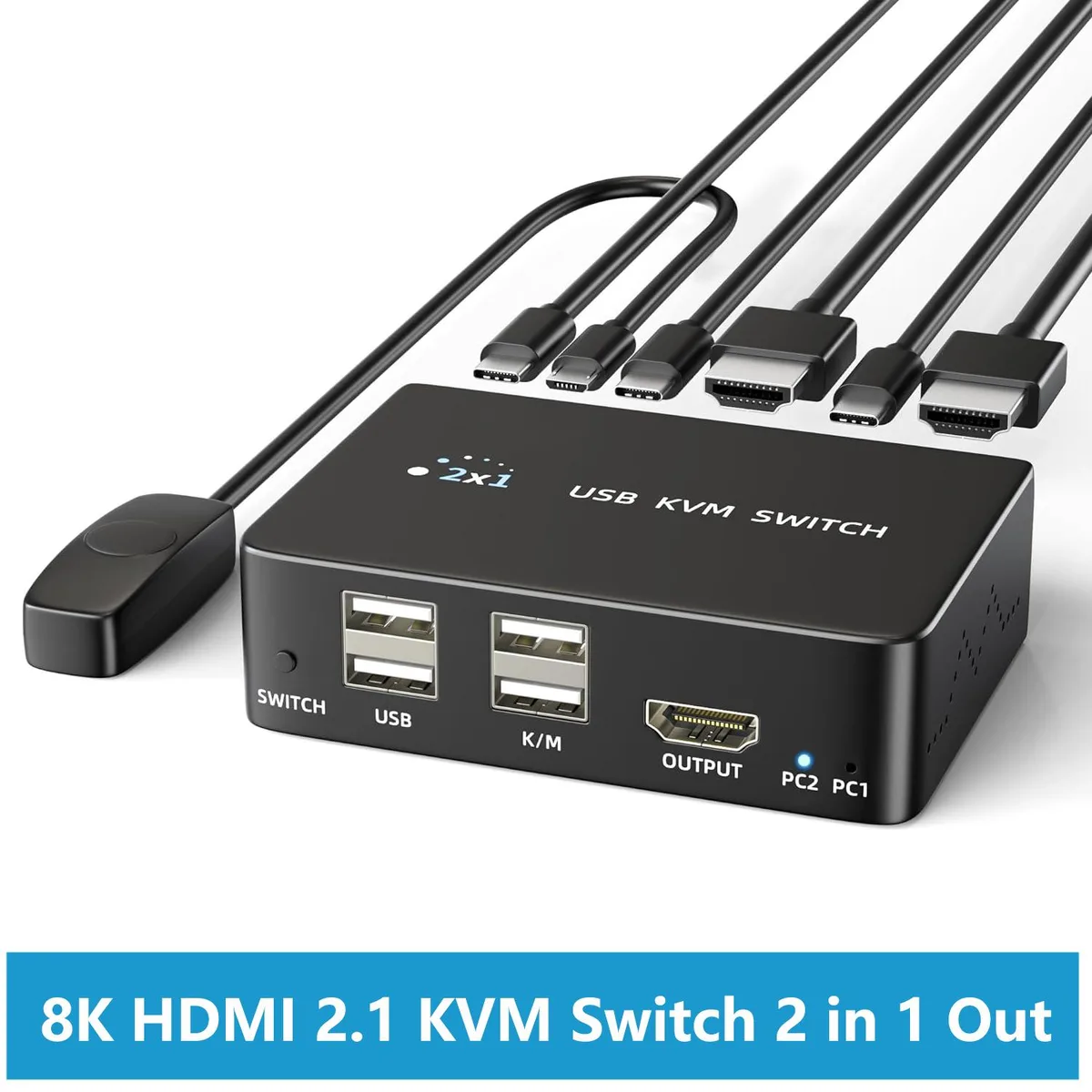 AUTYUE AUTYUE KVM Switch 2-Port 8K@60Hz 4K@120Hz USB 2.0 Wired Remote — product photo