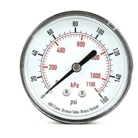 Black ABS plastic electronic pressure gauge with 2-1/2 inch dial and center back connection