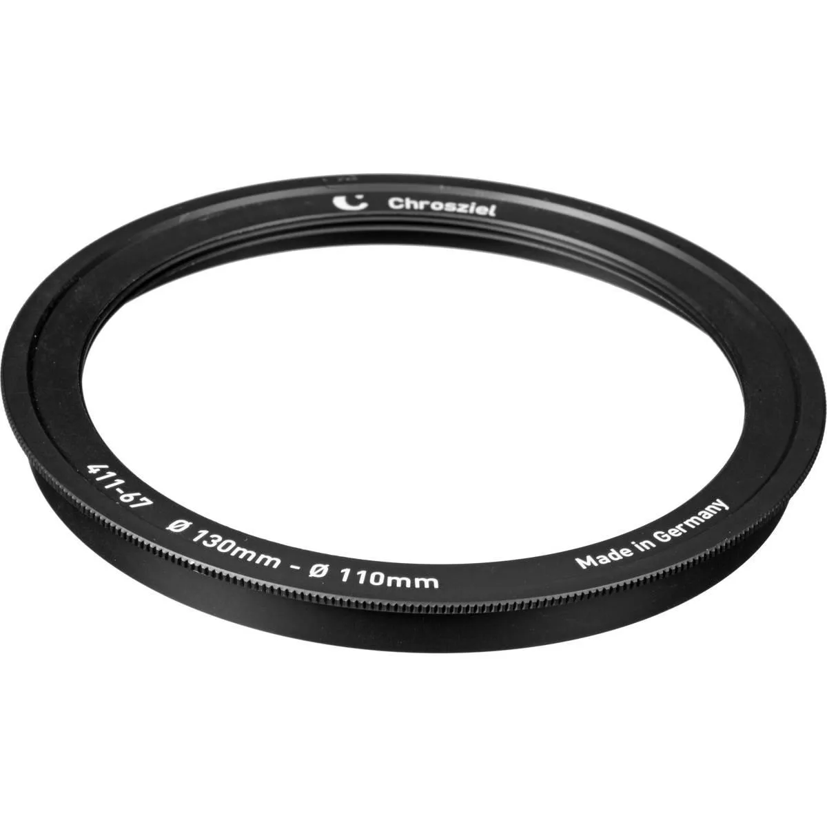 Black metal step-down ring with 130mm outer and 110mm inner threads