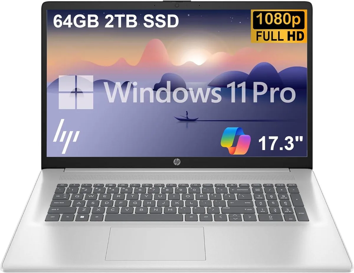 HP HP 17 laptop, Ryzen 5 7430U, 32GB DDR4, 512GB PCIe SSD, 17.3" FHD, Silver — product photo