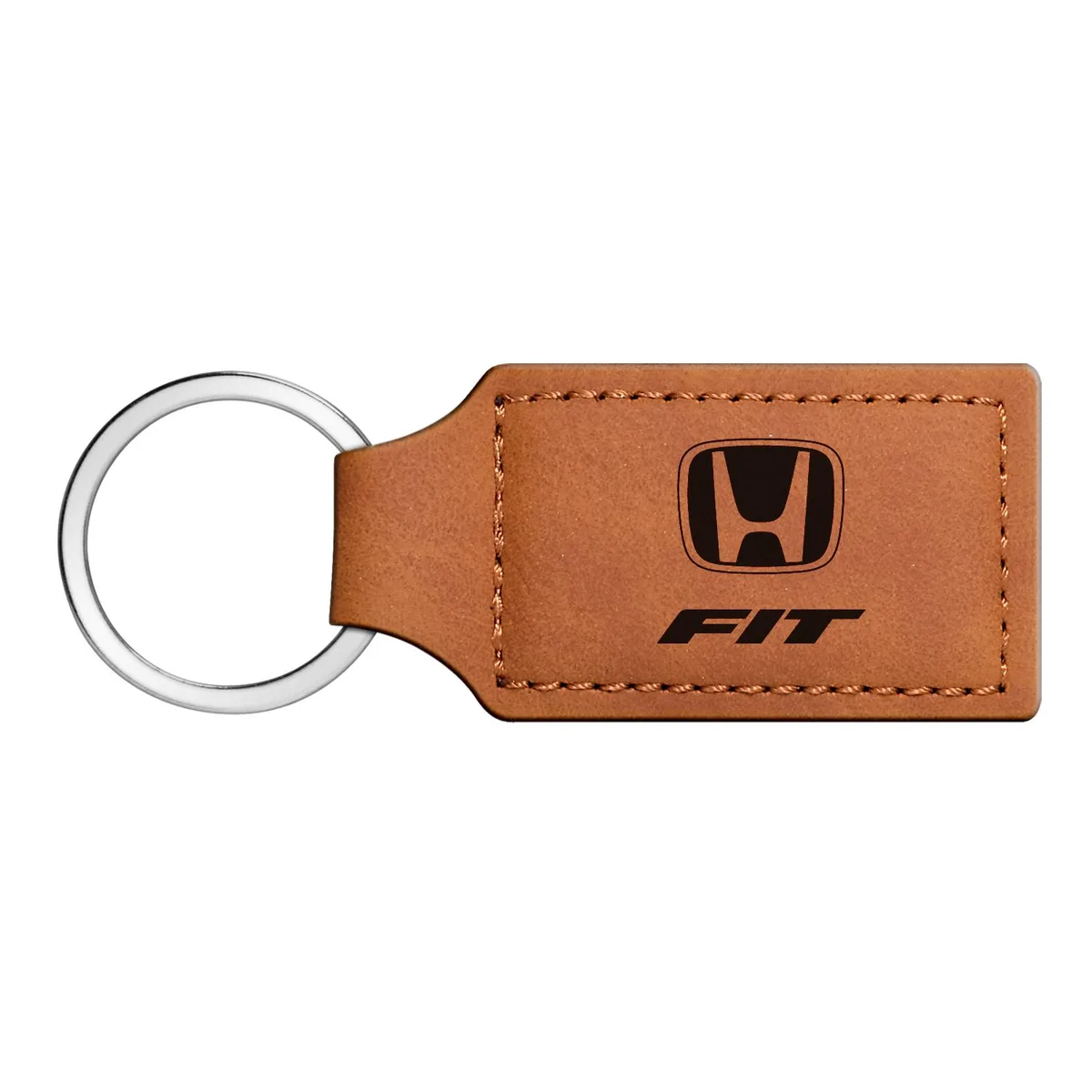 Rectangular black leather key chain with laser-etched car logo
