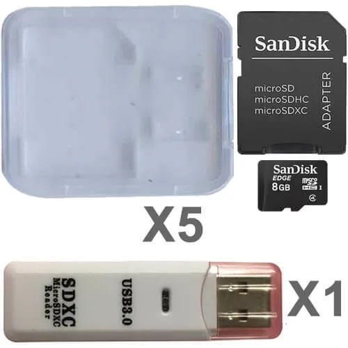 SanDisk SanDisk 8GB microSDHC Class 4 UHS-I 5-pack with adapters, cases, reader — product photo