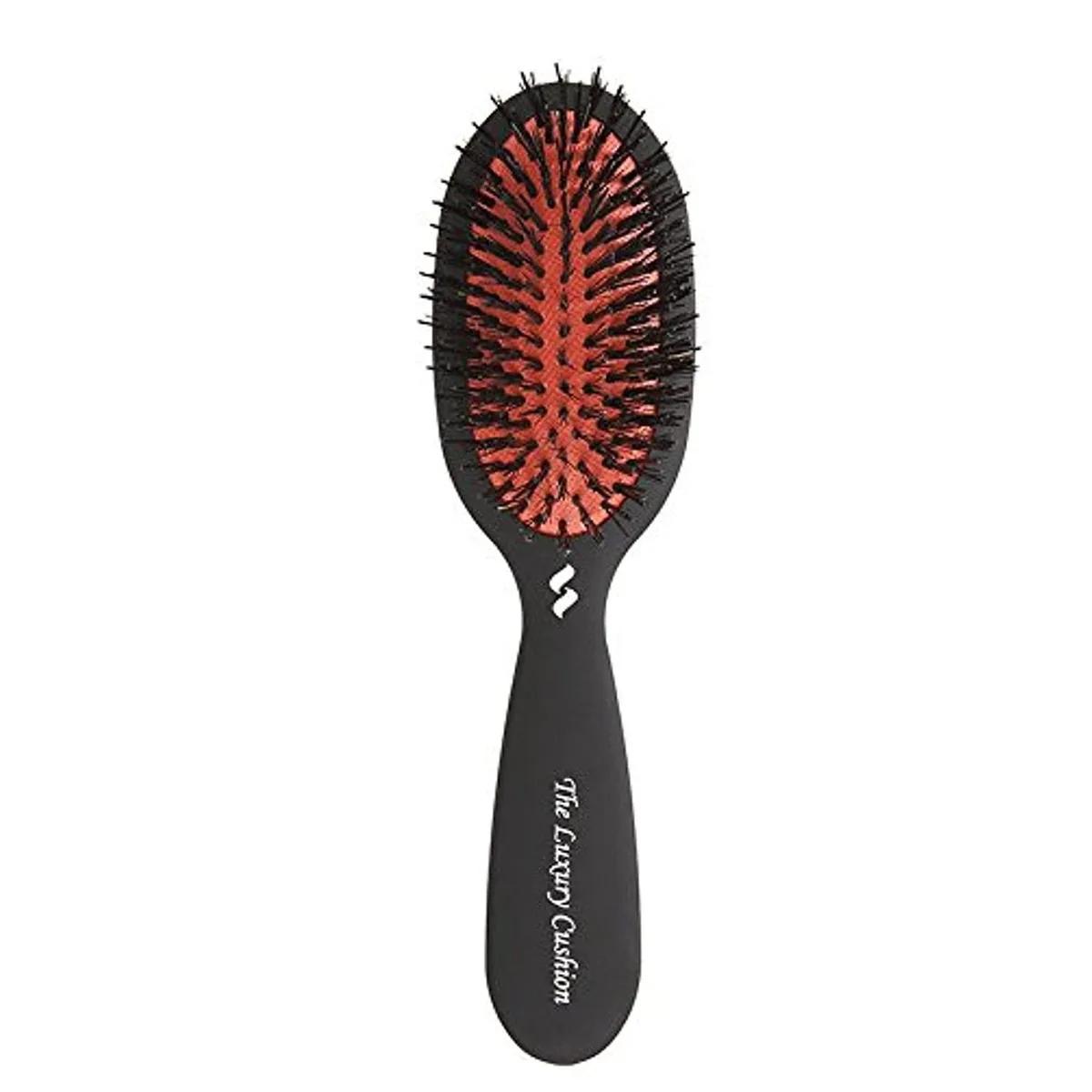 Small oval vented hair brush with satin handle and mixed bristles