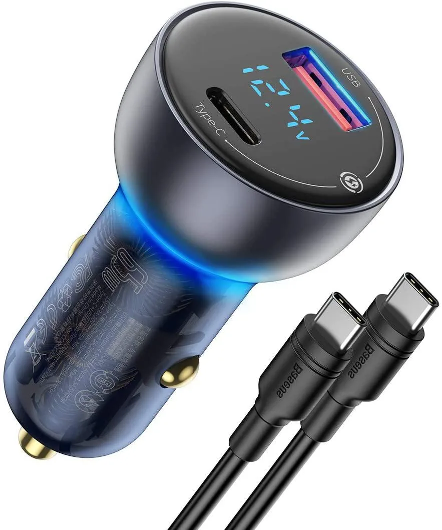 BASEUS BASEUS 65W Dual Port Car Charger with 100W Cable CCKX — product photo