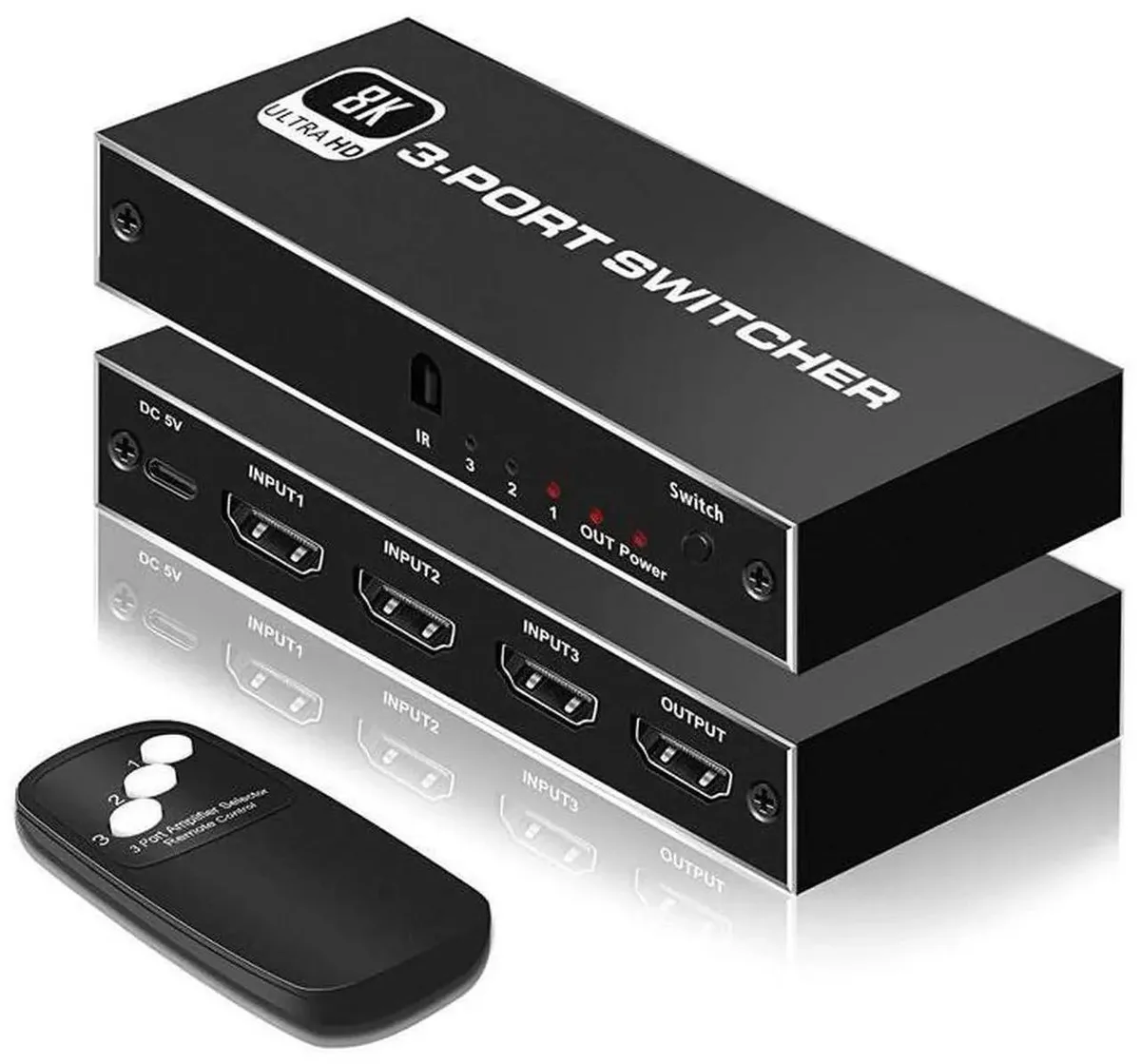 SMUGDESK SMUGDESK 3X1 HDMI 2.1 Switcher 48Gbps 8K@60Hz 4K@120Hz IR Remote — product photo