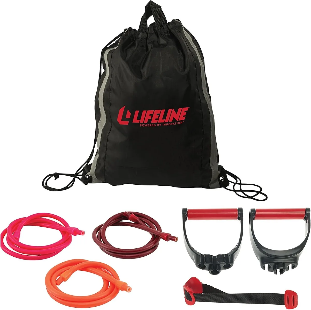 Resistance trainer kit with three tubes, handles, door anchor and carry bag