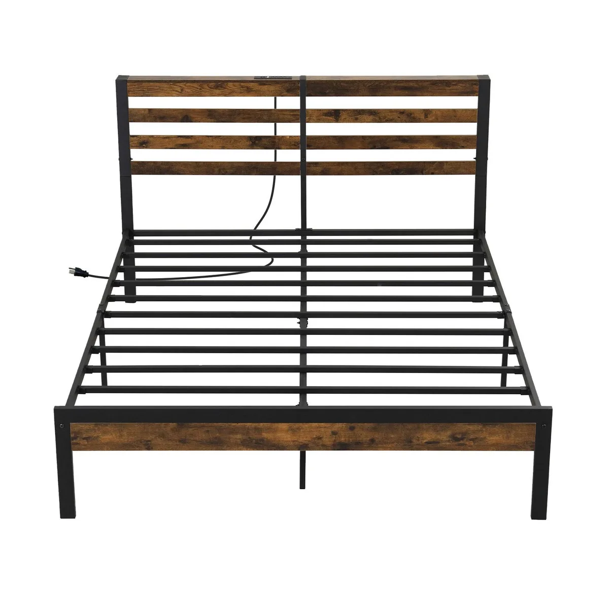 SlickBlue SlickBlue Queen Platform Bed Frame with Charging Station and Storage Headboard, Rustic Brown — product photo
