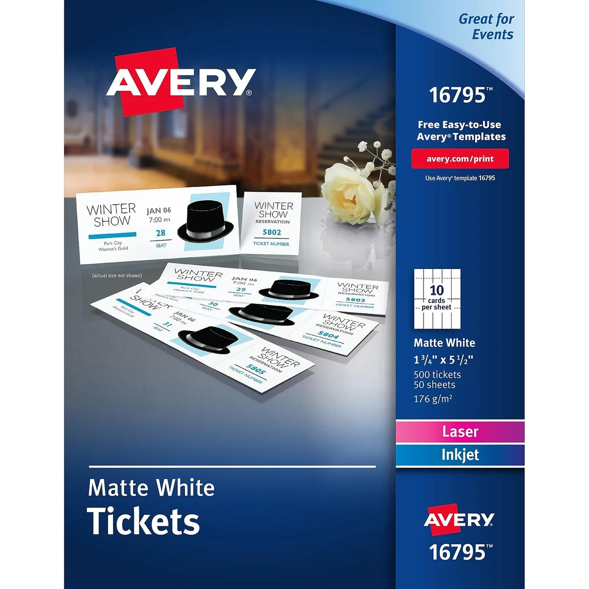Avery Avery 16795 Printable Tickets with Tear-Away Stubs 500/PK — product photo