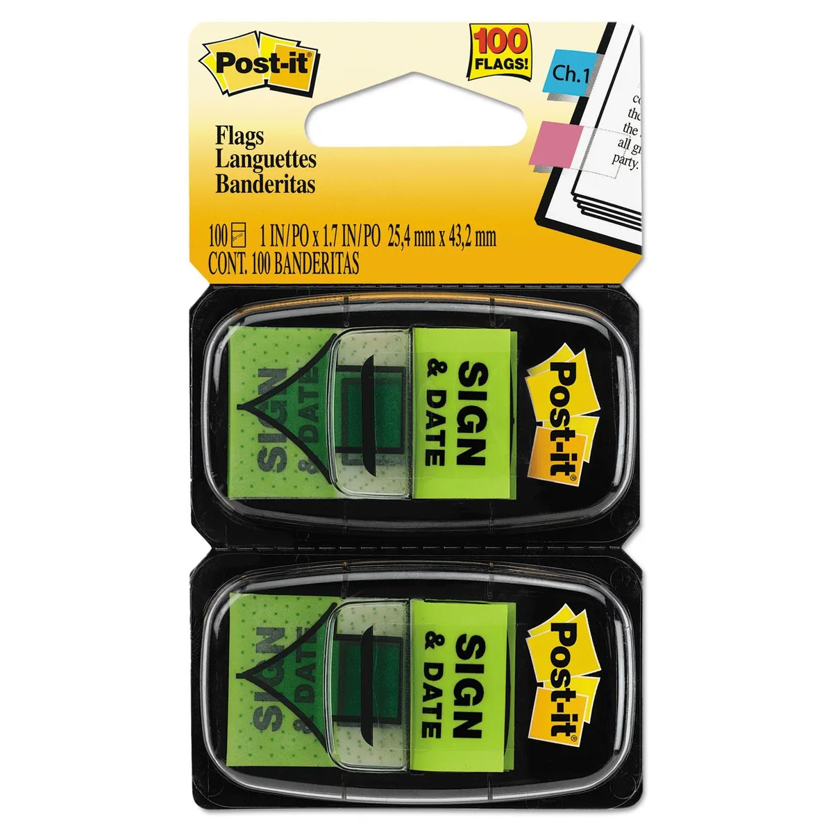 Post-it Flags Post-it Flags 680SD2 Arrow Message 1" Flags Green 2x50 Dispensers — product photo