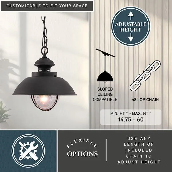 Vaxcel Vaxcel Harwich 1 Light Black Coastal Outdoor Barn Dome Pendant Clear — product photo