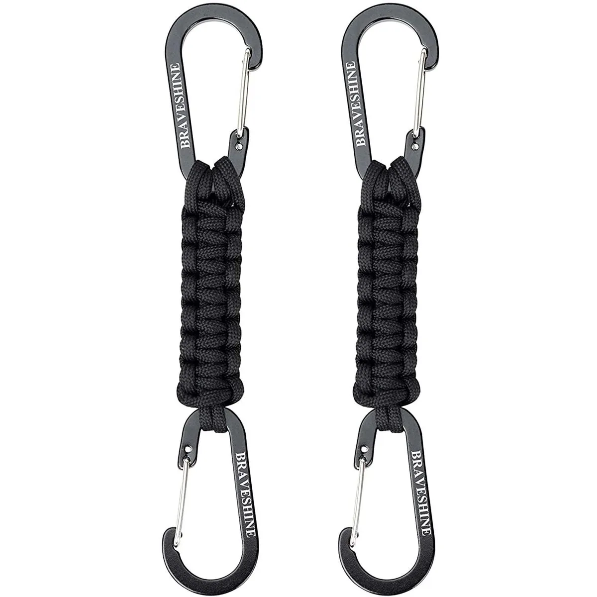  BRAVESHINE Paracord Keychain Carabiner Clip 7.3inch Black Pack of 2 — product photo