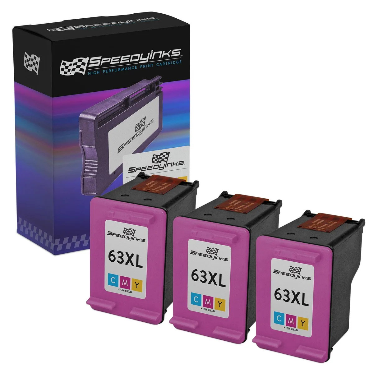 SpeedyInks SpeedyInks HP 63XL F6U63AN High Yield Color 3-Pack ink cartridges (genuine brands) — product photo